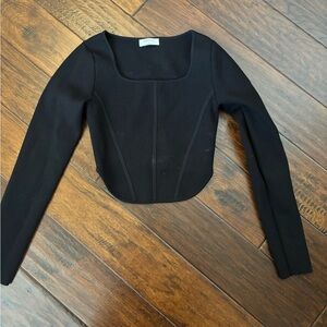 Babaton Black Square Neck Long Sleeve Crop Top - Sculpted Seams